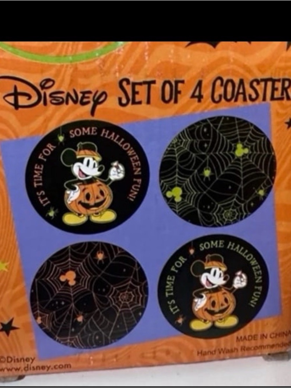 Disney Orange and Black Mickey Pumpkin Coaster Set - Set of 4